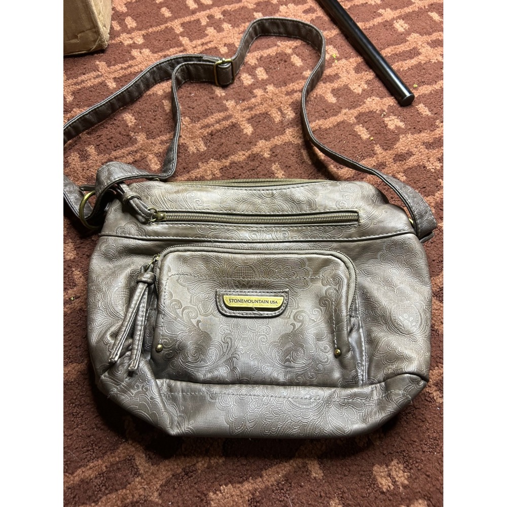 Stone Mountain USA Womens Embossed Floral‎ Paisley Crossbody Bag Taupe Brown
